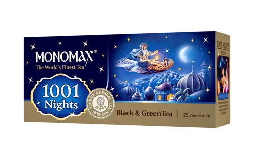 Чай чорний та зелений Мономах 1001 ніч з ароматом винограду 25*1,5г