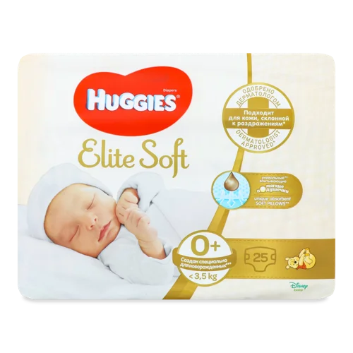 Дитячі Підгузки Одноразові Elite Soft Huggies, 0+, 3.5 кг, 25 шт