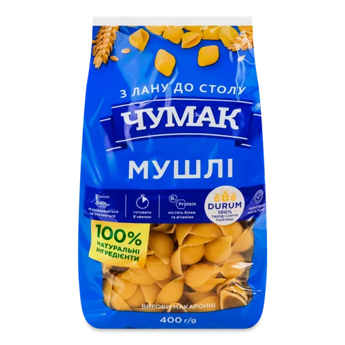 Макаронні Вироби Мушлі Вищого Ґатунку Екстра Чумак, м/у 400г