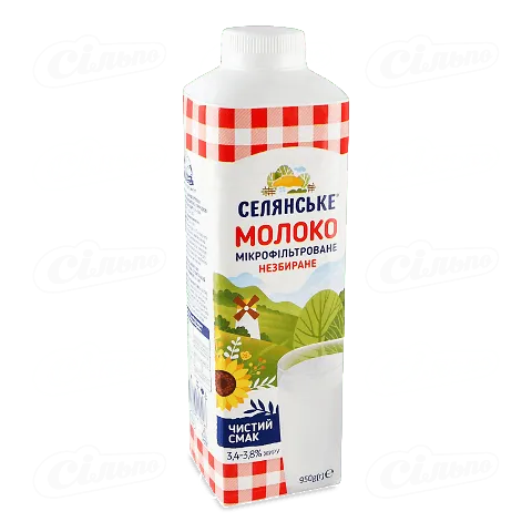 Молоко Селянське мікрофільтроване незбиране 3,4-3,8% 950г