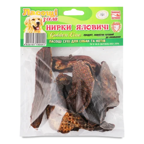 Ласощі Для Собак Та Котів Сухі Нирки Яловичі В/ґ Golden Line, 100г