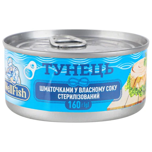 Тунець WellFish шматочками у власному соку 160г