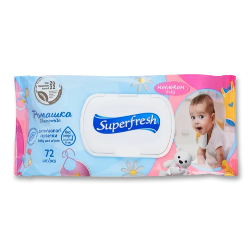 Дитячі Вологі Серветки Ромашка Superfresh, 72 шт, в/ґ
