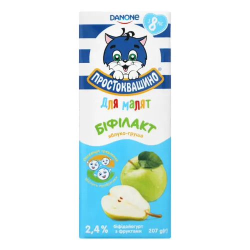 Біфідойогурт 2.4% для дітей від 8міс Яблуко-груша Біфілакт Простоквашино для малят т/п 207г