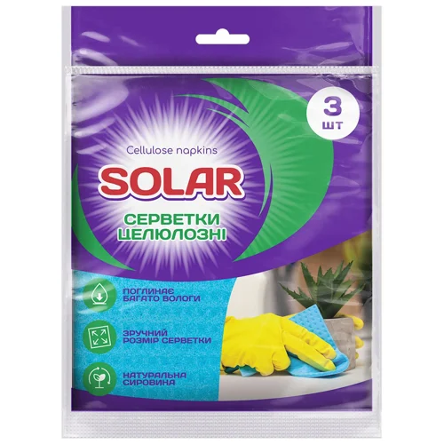 Серветки вологопоглинаючі Solar целюлозні 3шт