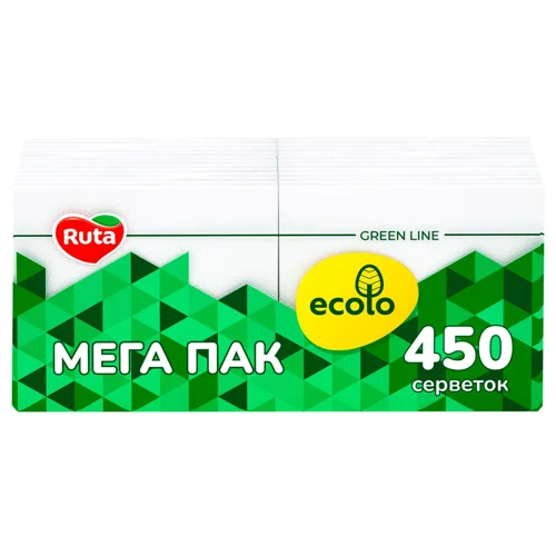 Серветки столові Ruta Ecolo білі одношарові 21*24см 450л