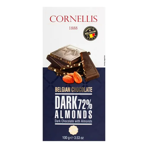 Шоколад чорний з мигдалем 72% 100г Корнеліс