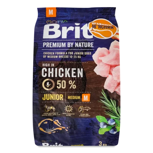 Корм для цуценят Brit Premium «Джуніор» M курка сухий