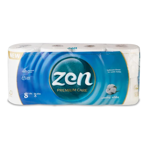 Туалетний Папір 3-Шаровий Relaxing White Premium Care Zen, 8 шт