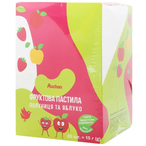 Фруктова пастила Auchan полуниця та яблуко 15г х 25шт