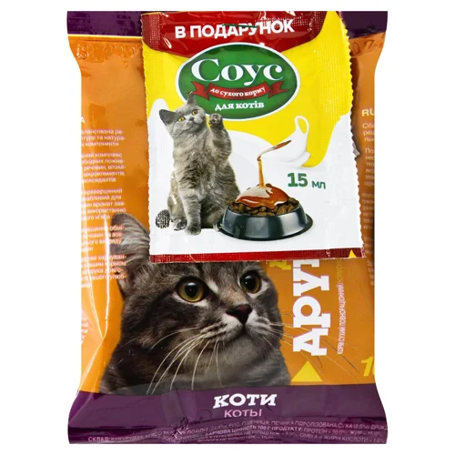 Корм сухий Для Друга з куркою для котів 100г + соус для сухого корму
