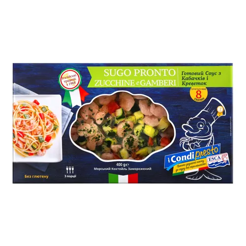Коктейль морський заморожений Sugo Pronto zucchini e gamberi Esca к/у 400г