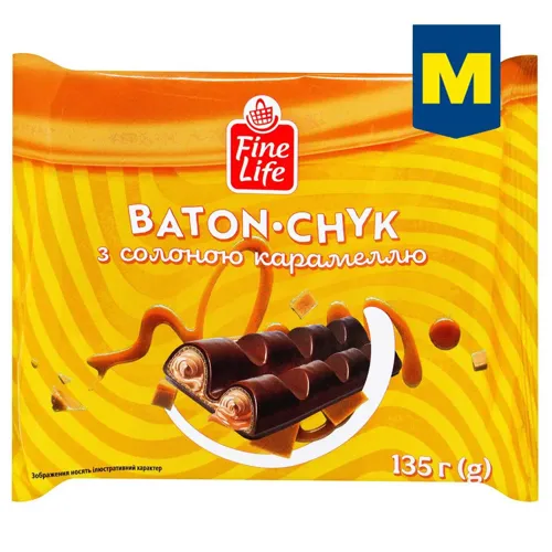 Батончик Fine Life Baton-Chyk вафельний з солоною карамеллю в глазурі 135г