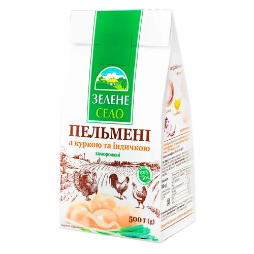 Пельмені з м'ясом курки та індички Зелене Село 500г