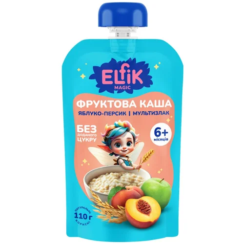 Каша фруктова Elfik Magic яблуко-персик і мультизлак від 6 місяців 110г