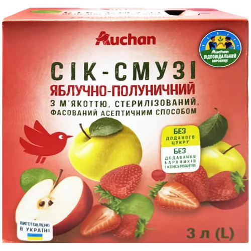Сік-смузі Auchan яблучно-полуничний 3л