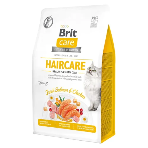 Корм сухий Brit Care Haircare Healthy & Shiny Coat з куркою та лососем для довгошерстих котів 400г