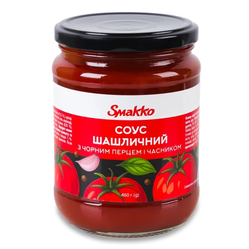 Соус Чорний Перец і Часник Шашличний Smakko, скляна банка 460г
