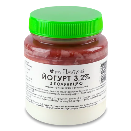 Йогурт Термостатний 3.2% З Полуницею Від Пантюші, п/б, 290г