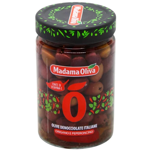 Італійські Оливки Без Кісток з Орегано та Перецем Чилі ТМ MADAMA OLIVA 300 г 300 г