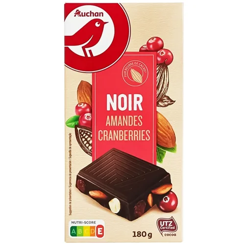 Шоколад чорний Auchan з мигдалем та журавлиною 180г