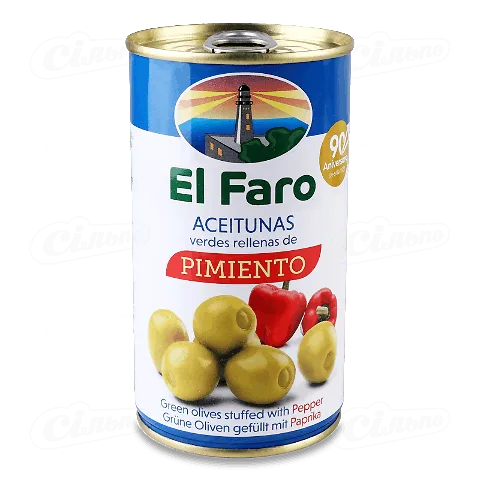 Оливки El Faro фаршировані червоним перцем, 350г