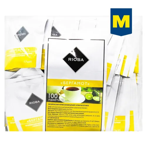 Чай Rioba чорний байховий з ароматом бергамота 100*1,5г