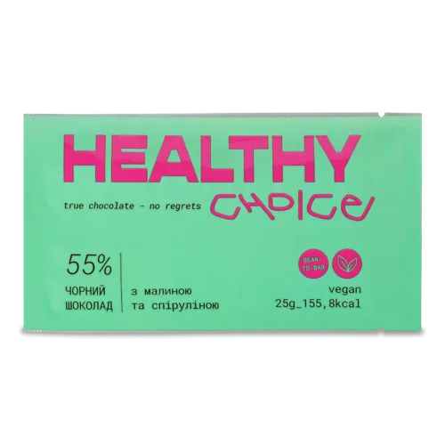 Шоколад 55% Чорний З Малиною Та Спіруліною В/ґ, 25г