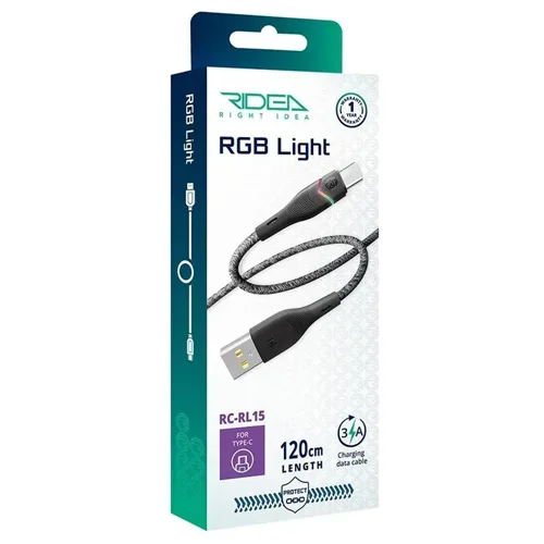 Кабель Ridea USB RC-RL15 RGB Light Type-C 3A 1,2м