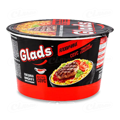 Локшина Glads Яловичина та соус томат з базиліком, 85г