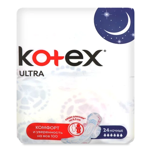 Гігієнічні Нічні Прокладки жіночі Ultra Kotex, ультратонкі з крильцями, 24 шт