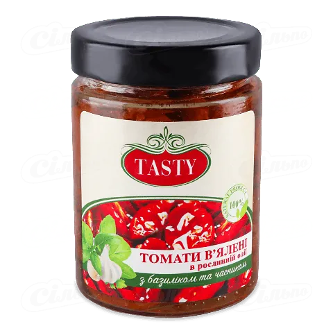 Томати Tasty в'ялені з базиліком та часником, 294г