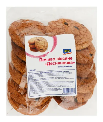 Печиво вівсяне з родзинками Десняночка Aro м/у 300г