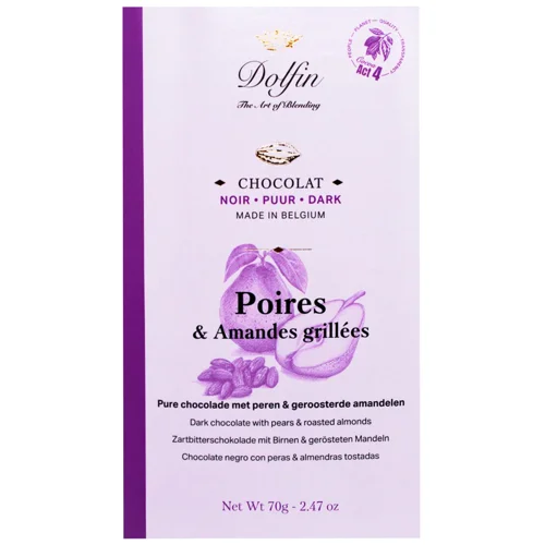 Шоколад чорний Dolfin з какао та смаженим мигдалем 60% 70г
