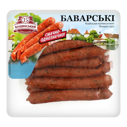 Колбаски Баварські Бащинський напівкопчені охолоджені в упаковці 0.24кг
