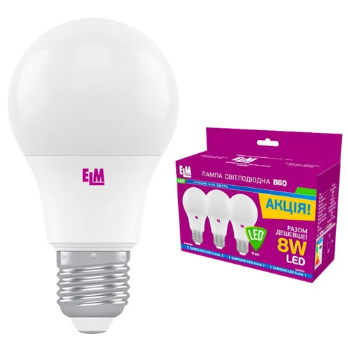 Лампа ELM LED B60 PA10S 8W E27 4000K