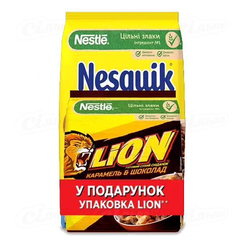 Сніданок Nesquik з вітаміном/мінералом + Lion в подарунок, 375г+210г