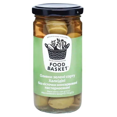 Оливки зелені Food basket Халкідікі без кісточки 260г