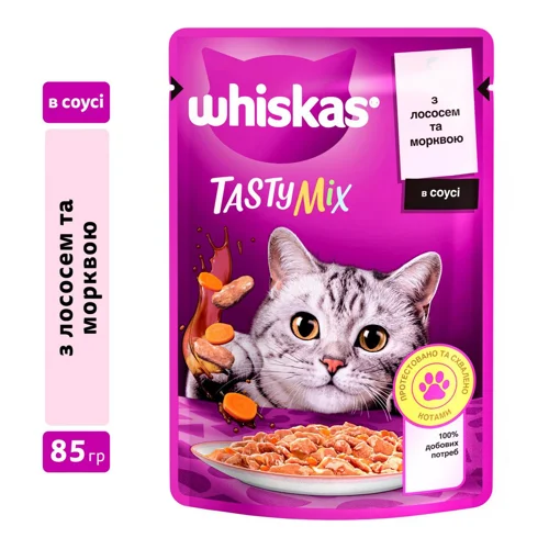 Корм вологий Whiskas Tasty Mix з лососем та морквою для котів 85г