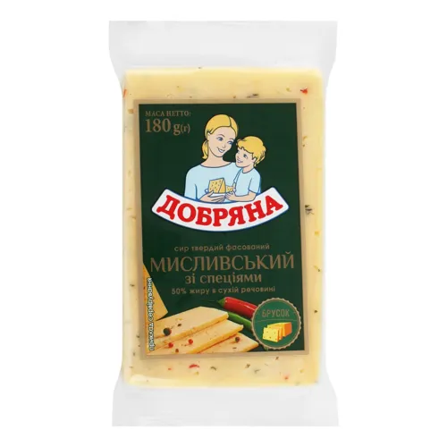 Сир 50% твердий зі спеціями Мисливський Добряна м/у 180г