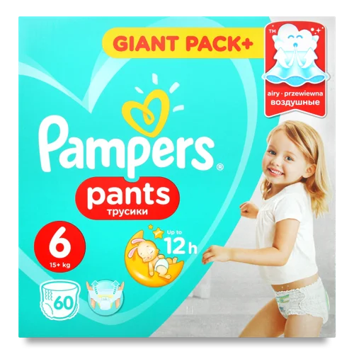 Підгузки-Трусики Дитячі 15+ кг Giant Pack+ Pants Pampers, 60 шт/уп, в/ґ