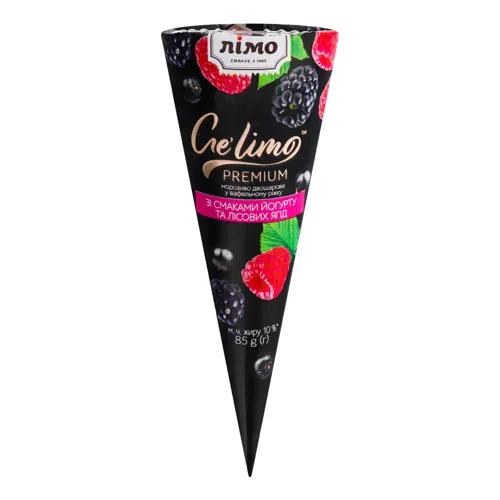 Морозиво 10% двошарове зі смаком йогурту і лісових ягід у вафельному ріжку Ge'limo Лімо м/у 85г