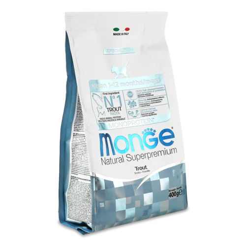 Корм сухий повнораціонний для кошенят з фореллю Monoprotein Natural Superpremium Monge, в/ґ, 400 г