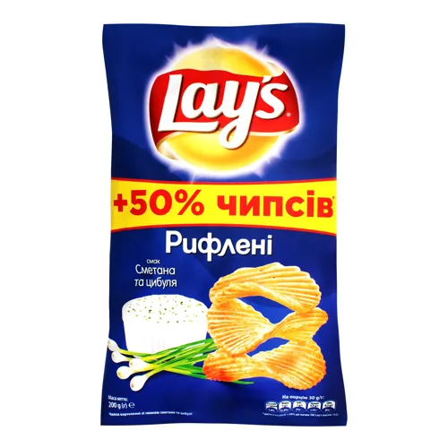Чіпси картопляні Сметана та цибуля Рифлені Lay's м/у 200г