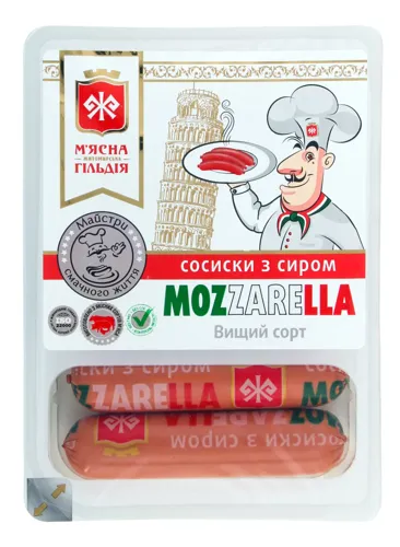 Сосиски з сиром Mozzarella М'ясна Гільдія лоток 0.285кг