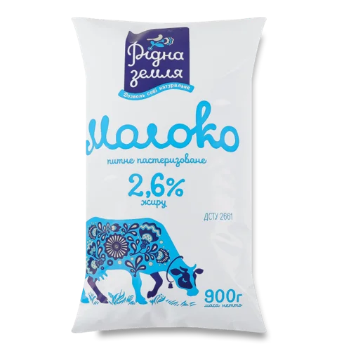 Молоко 2.6% Пастеризоване В/ґ Рідна Земля, 900г