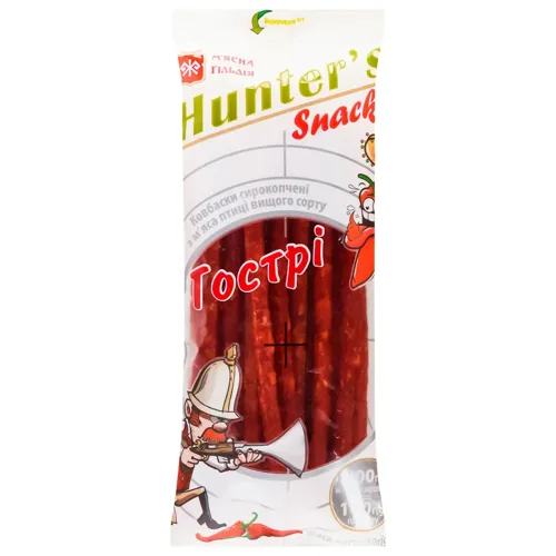 Ковбаски М'ясна гільдія Hunter's Snack Гострі сирокопчені 90г