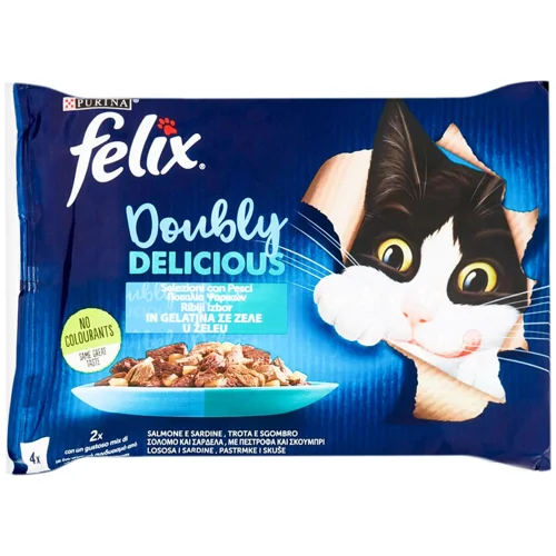 Набір вологих кормів Felix Doubly Delicious з лососем-сардиною та форель-скумбрія 85г х 4шт