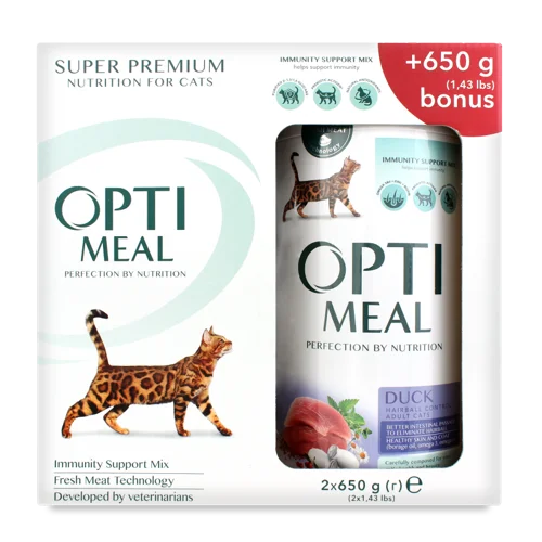 Корм Для Котів З Ефектом Виведення Шерсті, Качка, Optimeal, В/К, 0.65 кг (набір 1+1)