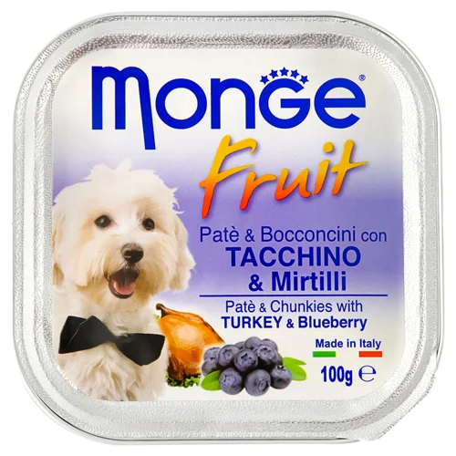 Корм вологий Monge Fruit з індичкою та чорницею для собак 100г